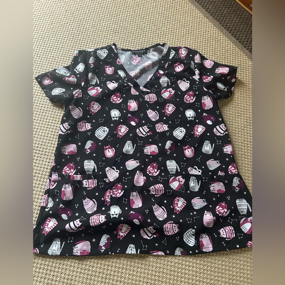 Gently Worn Scrub Top Space Cats. Size Large